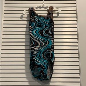 Blue, White, and Brown Snowflake Designs leotard